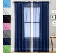 GAIFNAG Blanc Voilage à Oeillet Rideau Semi 160 x 220 cm Décoration de Fenêtre/Lavable Voilage à Oeillets, Lin Rideau Thermique Isolant pour Chambre Fenêtre Salon Coucher, Bleu Foncé