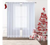 GAIFNAG Blanc Voilage à Oeillet Rideau Semi 50 x 180 cm Décoration de Fenêtre/Lavable Voilage Fenetre Broderie pour Chambre pour Porte Fenetre Dressing Salon, Blanc