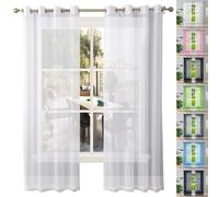 GAIFNAG Blanc Voilage à Oeillet Rideau Semi 80 x 230 cm 100% Polyester/Transparent Intérieurs Voilage à Oeillets, Lin Rideau Thermique Isolant pour Porte Fenetre Dressing Salon, Blanc