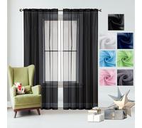GAIFNAG Blanc Voilage à Oeillet Rideau Semi 90 x 190 cm 100% Polyester/Transparent Intérieurs Rideaux et Draperies Intérieurs Décoratif pour Porte Fenetre Dressing Salon, Noir