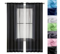GAIFNAG Blanc Voilage à Oeillet Rideau Semi 90 x 220 cm Décoration de Fenêtre/Lavable Draperies à Oeillets, Rideaux Rideau Anti Mouche pour Mariage de Noël Chambre, Noir