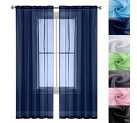 GAIFNAG Rideau Décoratif à Œillets Argentés 80 x 150 cm 100% Polyester/Transparent Intérieurs Draperies à Oeillets, Rideaux Rideau Anti Mouche pour Mariage de Noël Chambre, Bleu Foncé