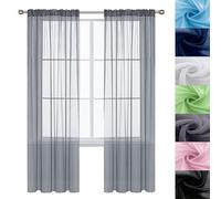 GAIFNAG Rideau Voilage Blanc 60 x 220 cm Décoration de Fenêtre/Lavable Rideau Occultant - Rideaux Isolation Thermique pour Porte Fenetre Dressing Salon, Gris Clair