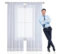 GAIFNAG Rideau Voilage Blanc 80 x 190 cm Isolation Lumiere Anti UV Decoration Effet Lin Rideau Transparent pour Porte Fenetre Dressing Salon, Blanc