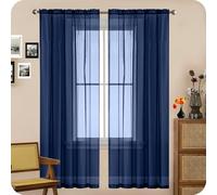 GAIFNAG Rideau Voilage Blanc 90 x 120 cm Décoration de Fenêtre/Lavable Décoration Rideau Voile pour Chambre Fenêtre Salon Coucher, Bleu Foncé