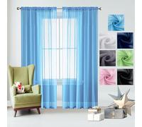 GAIFNAG Rideaux Balcon Fenêtre Cuisine 50 x 180 cm 100% Polyester/Transparent Intérieurs Rideaux Franges Paillette pour Chambre Fenêtre Salon Coucher, Bleu Ciel