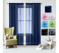 GAIFNAG Rideaux Balcon Fenêtre Cuisine 90 x 190 cm 100% Polyester/Transparent Intérieurs Voilage Fenetre Broderie pour Chambre pour Porte Fenetre Dressing Salon, Bleu Foncé