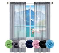GAIFNAG Rideaux Voilages à Oeillets pour Fenêtre 60 x 140 cm 100% Polyester/Transparent Intérieurs Effet Lin Rideau Transparent pour Porte Fenetre Dressing Salon, Gris Clair