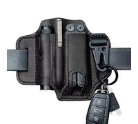 Gaine Multi-Outils en Cuir | Gaine Multi-Outils en Cuir pour Ceinture, Organisateur de Poche avec Porte-clés, Sac de Ceinture Rangement, Lampe Poche, Pochette pour Hommes Camping (Noir)