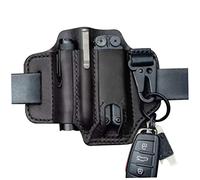 Gaine Multi-Outils en Cuir pour Ceinture, Organisateur de Poche avec Porte-clés, Sac de Ceinture Rangement, Lampe Poche, Pochette Multi-Outils pour Hommes en Camping (Noir)