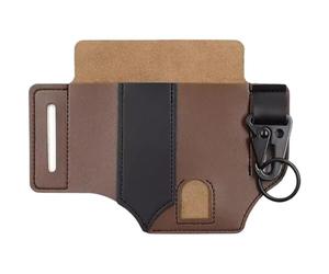 Gaine multi-outils, pochette de ceinture en cuir avec porte-clés marron | Pour les hommes, le camping, ..Sac banane de rangement, sac pour lampe de poche, cuir.