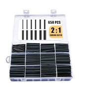 Gaines Thermorétractables Noires 650 Pièces 2:1 avec Coffret de Rangement, Tubes de Protection pour Fils et Câbles, Isolation, Réparation et Regroupement Électrique
