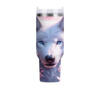 GAIREG Wolf Cherry Blossoms Bouteille d'eau en acier inoxydable rose, gobelet isotherme avec poignées, gobelet à café pour femme, 40 onces
