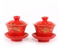 Gaiwan (tasse à thé) - LA CHINEUSE - Dragon et Phénix - Porcelaine - 2 pièces - Rouge et doré