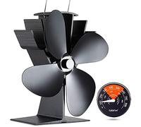 GALAFIRE Ventilateur de poêle à bois alimenté par la chaleur à 4 pales + thermomètre magnétique, 50 °C, ventilateur de cheminée écologique non électrique pour poêles à gaz/pellets/bûches/bois