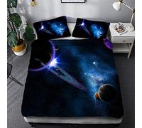 Galaxie Planète Extérieur Espace Univers Vortex Mystérieux Noir Trou Planet Track Constellation Bleu Violet Parure de lit 2 Personnes Housse de Couette avec Taie d'oreiller 80x80 cm (A,140x200 cm)