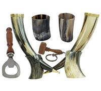 Galaxy Indiacraft Viking Corne de bœuf | Chope | Tasse | Tasse pour bière, hydromel, vin, verre à liqueur, décapsuleur | 100 % sans fuite | Naturel et fait à la main | Offres combinées (2 cornes)