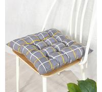 Galette de Chaise Imprimé à carreaux Gris et Jaune 40x40x6cm
