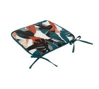 Galette de Chaise Imprimée Feuilles 38x38cm Bleu Canard