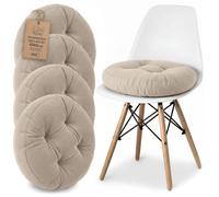 Galette de chaise Lot de 4 Coussins assise rond 40 cm - Dessus pour chaises interieur Coussin siege doux velours cotele Beige