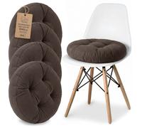 Galette de chaise Lot de 4 Coussins assise rond 40 cm - Dessus pour chaises interieur Coussin siege doux velours cotele Brun