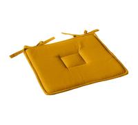 Galette plate unie avec passepoil et nouettes Jaune moutarde 40x40 cm
