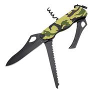 Galica Couteau multifonction-Outil multifonction -Scie-couteau-ouvre carton-Tire bouchon-couleur kaki-Camo-Couteau pliant- ouverture manuelle-