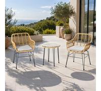 Concept Usine – Ensemble de jardin Galicia – 2 fauteuils + table basse, effet rotin naturel
