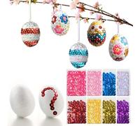 Gallop Chic Lot de 20 œufs de Pâques en polystyrène à suspendre, pour loisirs créatifs, décoration et cadeau, œufs en polystyrène, épingles à paillettes multicolores