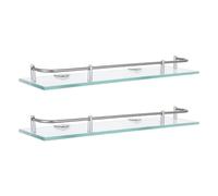 GALPADA 2 Pièces Étagères Murales Verre Rectangulaires Supports Flottants Verre Trempé avec Structure Acier Inoxydable Rangement Anti-Chute pour Parfums Cosmétiques et Articles de Toilette
