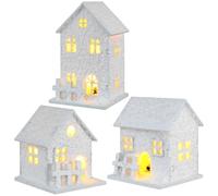 GALPADA 3 Pièces Ornement de Blanc de Petite Maison Flocon Lumineux, Décor Artisanal Fonctionnant Piles, pour Bureau ou Barbecue Extérieur