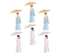 GALPADA 6 Pièces Figurines Miniatures Décor Stable et Polyvalent Style Vintage Chinois en PVC avec Mini Parapluie Ensemble pour Maison ou Anniversaire