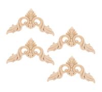 GALPADA Applique en Bois Sculpté Non Peinte pour Meubles, Lot de 4 Pièces Décoratives en Bois Beige, Style Vintage Élégant, pour Décoration Intérieure Maison