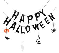GALPADA Bannière Joyeux Halloween Noire en Tissu Non Tissé, Guirlande | Décorations Suspendues D'halloween, Drapeau de Fête, pour Intérieur et Extérieur