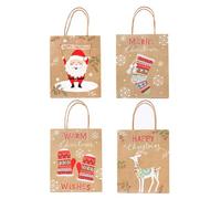 GALPADA Lot de 12 Paquet de Présents de Noël en Papier Kraft 23x18x10 Cm, Paquet Portables pour Bonbons et Biscuits, Design Festif pour Fêtes de Noël Plusieurs styles