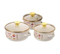 GALPADA Lot de 3 mini-marmites en émail avec double poignée : Marmites à soupe émaillées avec couvercle - 16 cm / 14 cm / 12 cm - Idéales pour la cuisson des nouilles, du gruau et autres