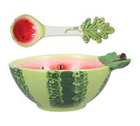 GALPADA Plat à Épices en Céramique Forme Pastèque, Bol à Manger 2 Pcs avec Cuillère, pour Pudding et Galette de Riz, Service et Décoration Maison