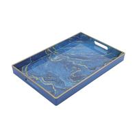 GALPADA Plateau de Service Décoratif avec Motif Marbre en Plastique Rectangulaire Bleu Solide et Polyvalent, pour Barbecue et Plan de Travail Cuisine
