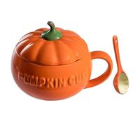 GALPADA Tasse Citrouille Maison de Citrouille en Céramique Orange Couvercle et Cuillère, Mug à Café Confortable et Décoratif