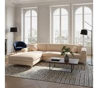 Concept Usine – Canapé d'angle gauche Galway – 4-5 places – Velours beige – 260×260×77 cm