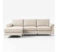Concept Usine – Canapé d'angle gauche Galway – 4-5 places – Velours beige – 260×260×77 cm