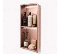 Galyon MEDIMEX Marshall Cabine de douche à encastrer avec LED 33 x 63 cm Douchette verticale double acier inoxydable S.304 Niche salle de bain murale Étagère de douche éclairée anti-corrosion Or rose