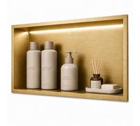 Galyon MEDIMEX Oceanic Cabine de douche encastrable avec LED 63 x 33 cm Acier inoxydable S.304 Grande étagère de douche éclairée anticorrosion Niche de douche encastrable Doré brossé
