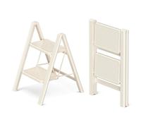 GameGem Escabeau à 2 marches pour adultes, escabeau pliable avec pied sécurisé, pédale élargie, aspect esthétique, se fond directement dans les pièces domestiques, blanc crème