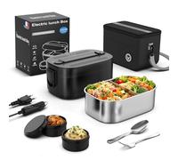 Gamelle Chauffante 100 W, Lunch Box 12V/24V/220V, Boîte Repas 1,5 L | Chauffe Repas Rapide, Inox 304 Alimentaire, Anti-Fuite, Grande Capacité 1,5 L, Bureau Voiture Camion