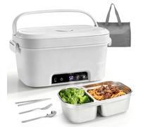 Gamelle Chauffante 1500ml Sans Fil, Lunch Box Chauffante avec Batterie 15600mAh,USB Rechargeable, Vaisselle en Acier Inoxydable et Sac Isotherme, Boîte à lunch électrique Pour Bureau/Chantier/Voiture