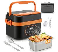 Gamelle Chauffante 1500ml Sans Fil, Lunch Box Chauffante avec Batterie 18000mAh,USB Rechargeable, Vaisselle en Acier Inoxydable et Sac Isotherme, Boîte à lunch électrique Pour Bureau/Chantier/Voiture