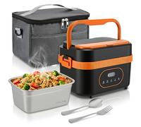 Gamelle chauffante avec Batterie 18000 mAh, 1,5L Lunch Box Chauffante Electrique, sans Fil, USB Rechargeable, Inoxydable Boîte à déjeuner électrique pour Bureau, Voiture et Chantier