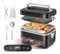 Gamelle Chauffante Batterie,Boite Chauffante Lunch Box ElectriqueRechargeable 1.2L, Boite Chauffante Repas Portable à Chauffage Rapide,Acier Inoxydable, Boite Chauffante Repas pour Voyage et Bureau