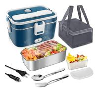 Gamelle Chauffante Electrique 1.8L, Lunch Box Chauffante 120W Chauffage Rapide, 12V/24V & 220V/240V, Boîte Repas Isotherme avec Sac et Accessoires, Facile à Nettoyer pour Maison, Bureau et Voiture